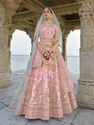 Light Pink silk blend Embroidered Sequins Work Bridal Lehenga Choli 2
