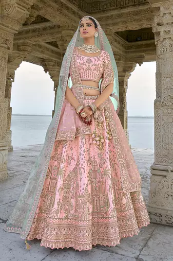Light Pink silk blend Embroidered Sequins Work Bridal Lehenga Choli
