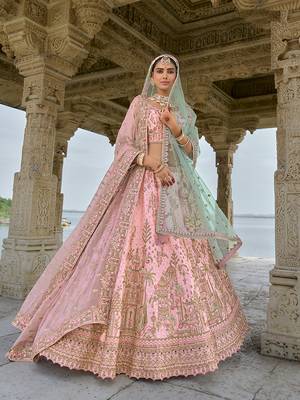 Light Pink silk blend Embroidered Sequins Work Bridal Lehenga Choli 3