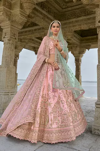 Light Pink silk blend Embroidered Sequins Work Bridal Lehenga Choli