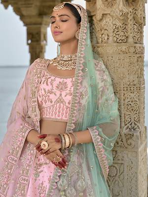 Light Pink silk blend Embroidered Sequins Work Bridal Lehenga Choli 4
