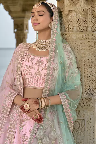 Light Pink silk blend Embroidered Sequins Work Bridal Lehenga Choli