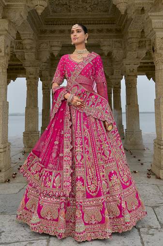 Rani Pink Silk Embroidered Sequins Thread And Zari Work Bridal Lehenga Choli
