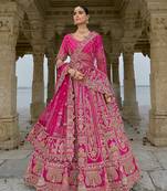 Rani Pink Silk Embroidered Sequins Thread And Zari Work Bridal Lehenga Choli