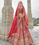 Red Silk Embroidered Sequins Thread And Zari Work Bridal Lehenga Choli