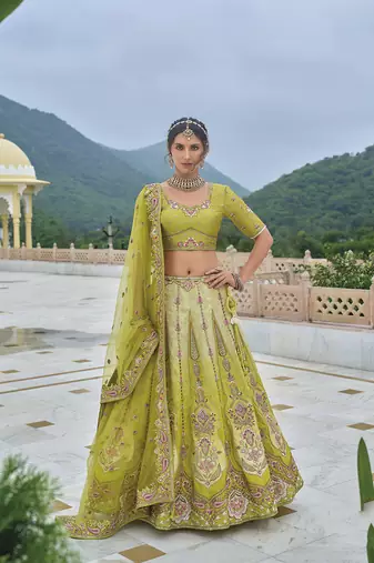 Silk Blend Embroidered Sequins pear Lehenga Choli