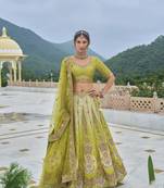 Silk Blend Embroidered Sequins pear Lehenga Choli