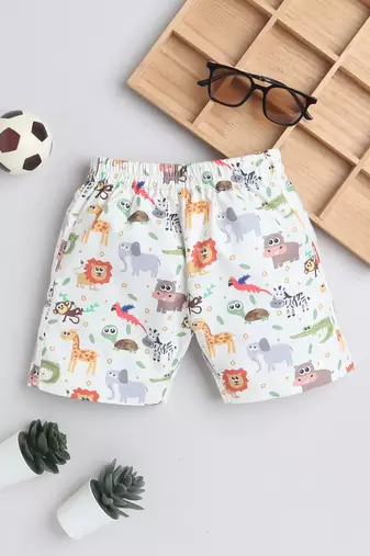 White cotton woven printed shorts for girls and boys only bottom