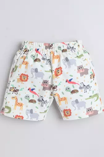 White cotton woven printed shorts for girls and boys only bottom