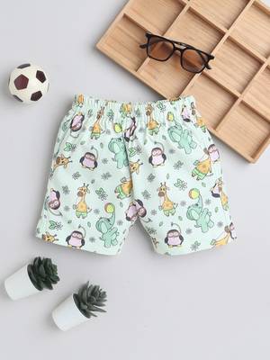 Green cotton woven printed shorts for girls and boys only bottom 1
