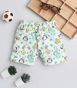 Green cotton woven printed shorts for girls and boys only bottom