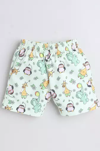 Green cotton woven printed shorts for girls and boys only bottom