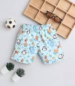 Blue cotton woven printed shorts for girls and boys only bottom