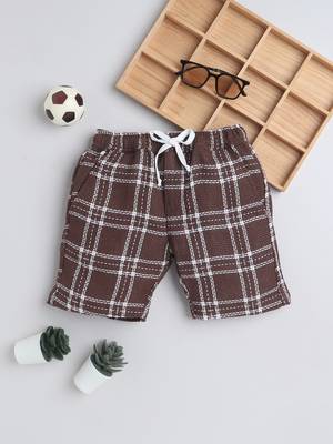 Brown cotton woven checks shorts for girls and boys only bottom 1