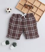 Brown cotton woven checks shorts for girls and boys only bottom