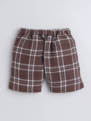 Brown cotton woven checks shorts for girls and boys only bottom 3