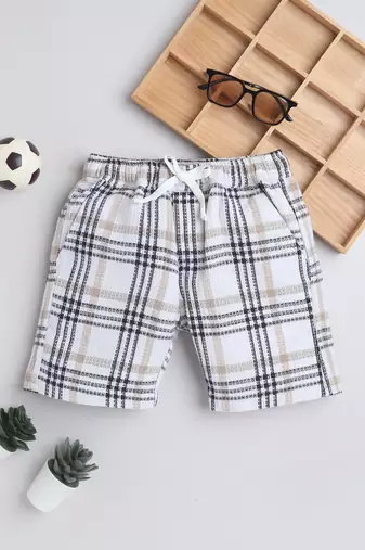 White cotton woven checks shorts for girls and boys only bottom