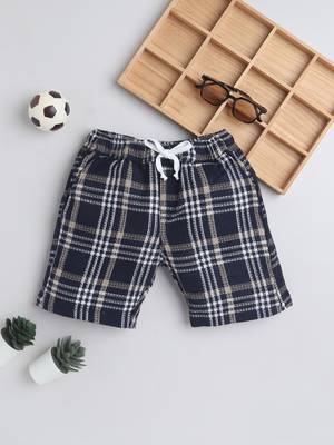 Blue cotton woven checks shorts for girls and boys only bottom 1