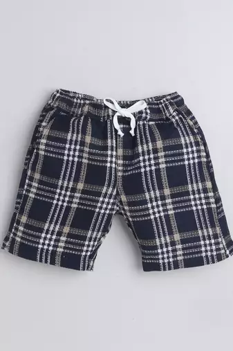 Blue cotton woven checks shorts for girls and boys only bottom