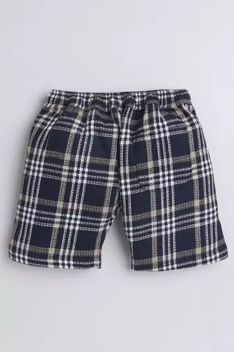 Blue cotton woven checks shorts for girls and boys only bottom