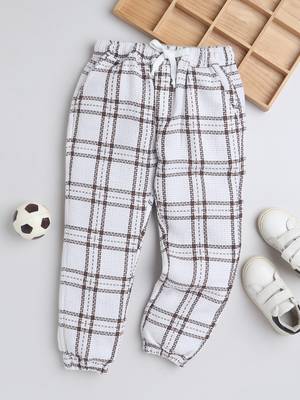 White cotton checks jogger for girls and boys only bottom 1