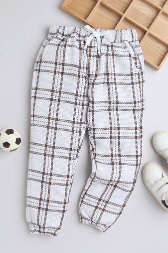 White cotton checks jogger for girls and boys only bottom