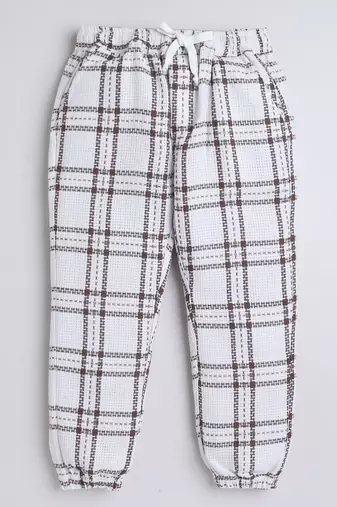 White cotton checks jogger for girls and boys only bottom