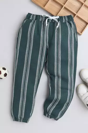 Green cotton woven checks jogger for girls and boys only bottom