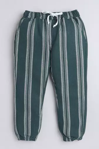 Green cotton woven checks jogger for girls and boys only bottom