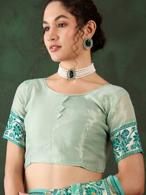 sea green Poly Cotton Jacquard Saree 5
