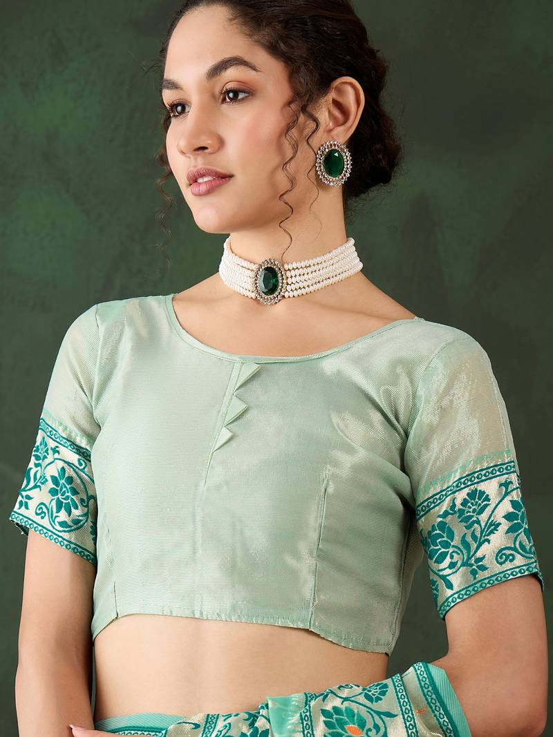 sea green Poly Cotton Jacquard Saree