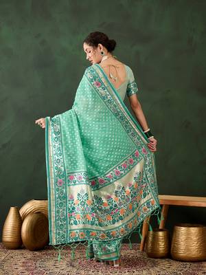 sea green Poly Cotton Jacquard Saree 6