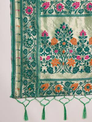 sea green Poly Cotton Jacquard Saree 7