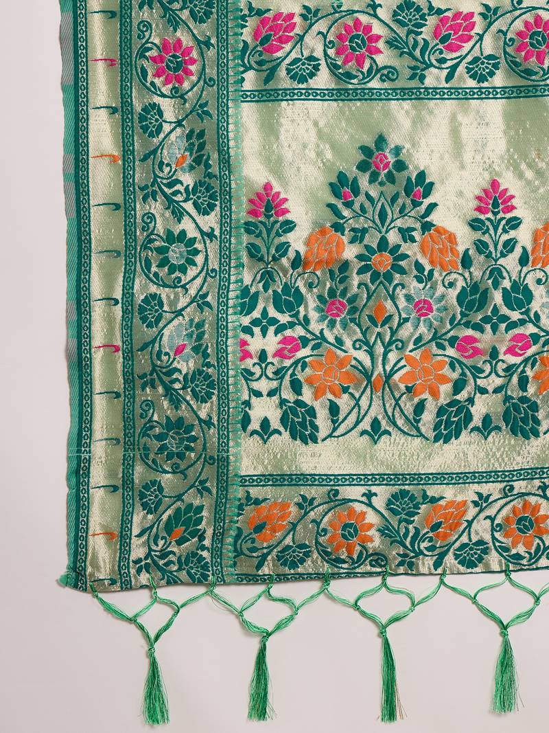sea green Poly Cotton Jacquard Saree