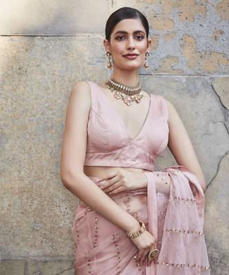   light pink silk embroiderd saree with sequins work 2