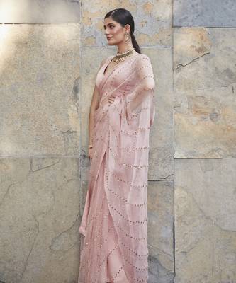   light pink silk embroiderd saree with sequins work 3
