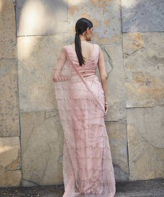   light pink silk embroiderd saree with sequins work 4
