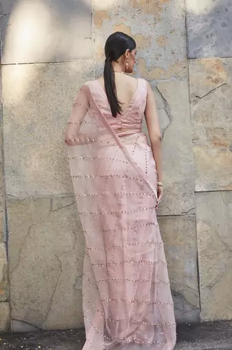  light pink silk embroiderd saree with sequins work