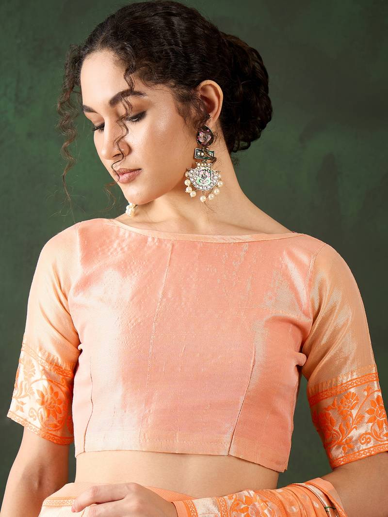 orange Poly Cotton Jacquard Saree