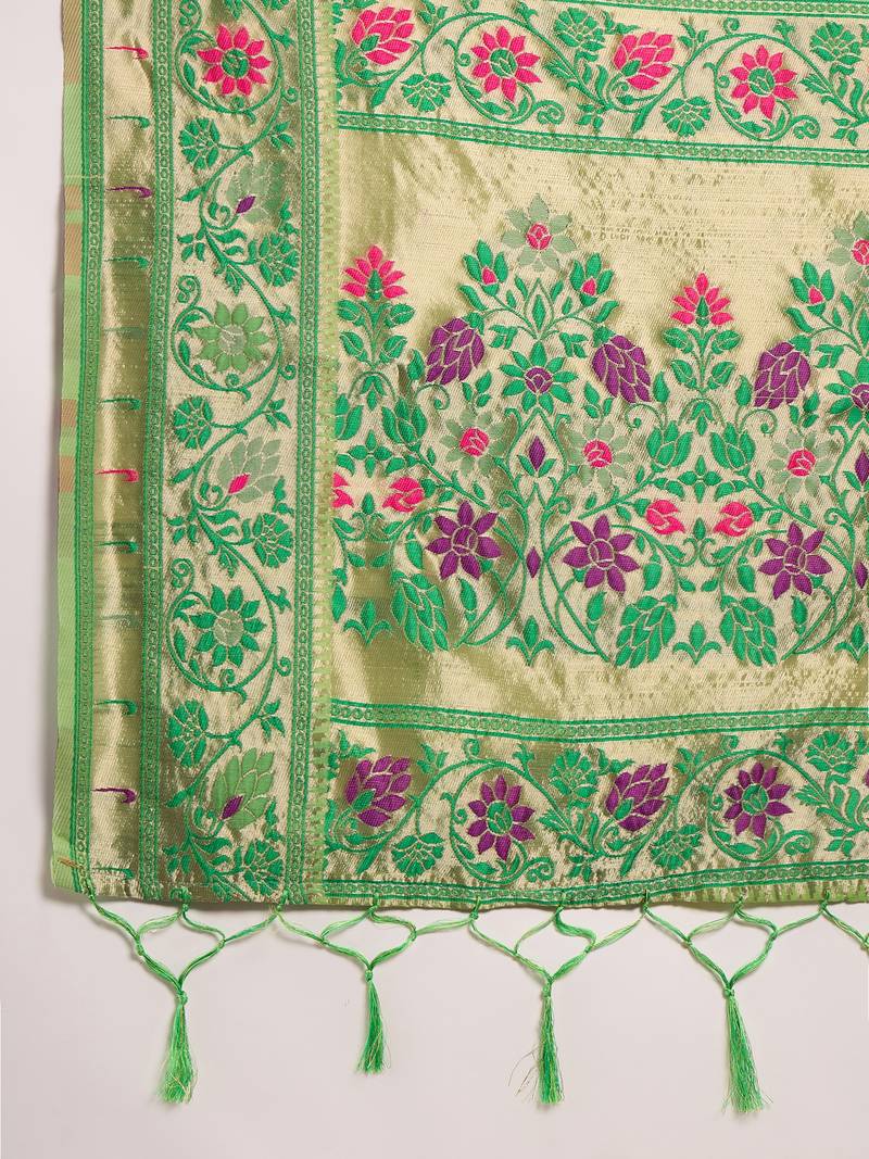 green Poly Cotton Jacquard Saree