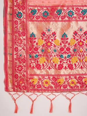 peach Poly Cotton Jacquard Saree 7