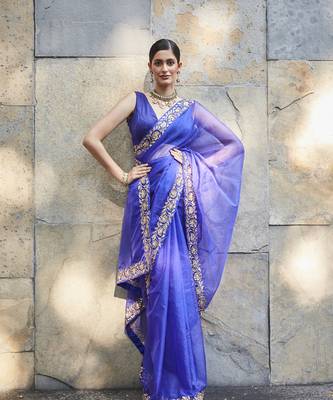   dark purple silk zari woven embroidered saree 2