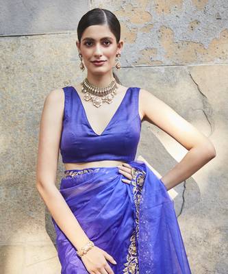   dark purple silk zari woven embroidered saree 3