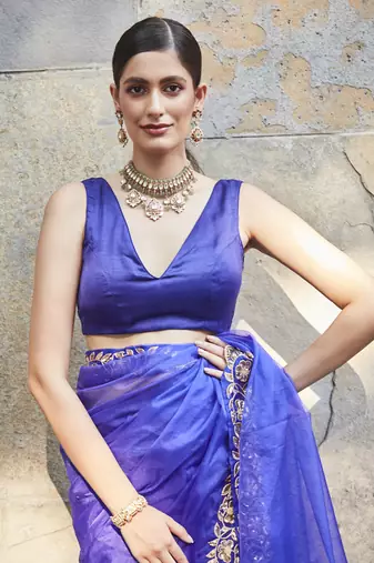  dark purple silk zari woven embroidered saree