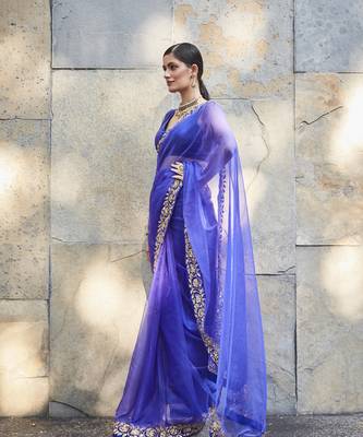   dark purple silk zari woven embroidered saree 4