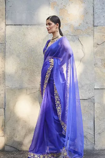  dark purple silk zari woven embroidered saree