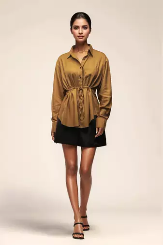 Mustard yellow drawstring shirt