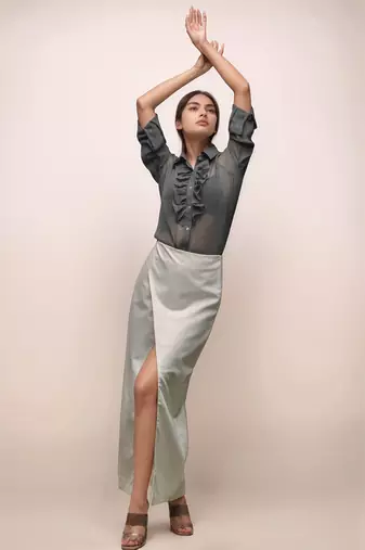 Grey ruffle neck shirt