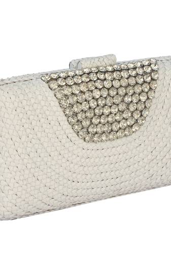 Ivory  white embellished leather clutch