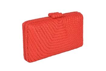 Scarlet red woven pure leather clutch 1